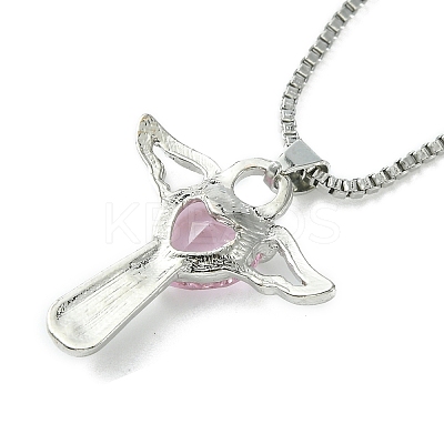 Cubic Zirconia Fairy with Heart Pendant Necklace with Box Chains NJEW-C004-01D-1