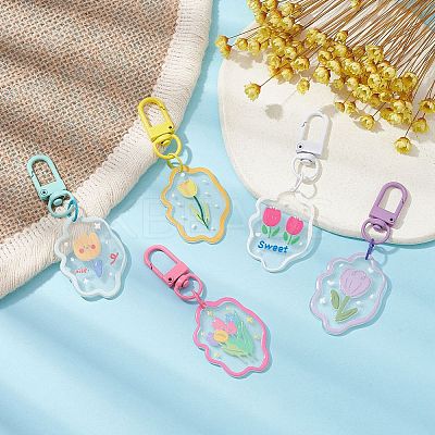 5Pcs 5 Styles Flower Acrylic Pendant Decoraiton HJEW-JM01389-S-1