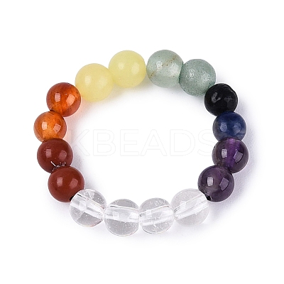 Adjustable Natural Mixed Gemstone Bead Stretch Finger Rings RJEW-N056-01-1