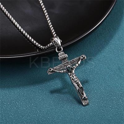 Cross Pendant Necklace with Jesus Crucifix Religious Necklace Sacrosanct Charm Neck Chain Jewelry Gift for Birthday Easter Thanksgiving Day JN1109A-1