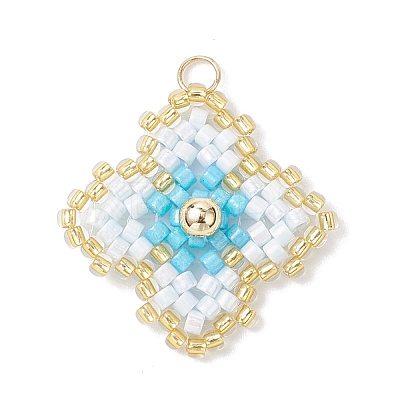 3Pcs 3 Colors Handmade Glass Seed Beaded Quatrefoil Pattern Pendants PALLOY-MZ00965-1