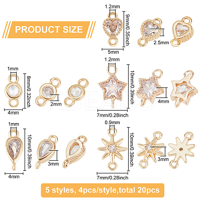 20Pcs 5 Style Brass Micro Pave Cubic Zirconia Links KK-BC0007-59-1