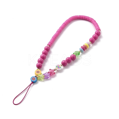 Round & Star Acrylic Beaded Mobile Phone Lanyard Wrist Strap HJEW-YW0001-03-1