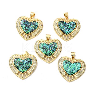 Rack Plating Brass Micro Pave Cubic Zirconia with Synthetic Opal Pendants KK-D088-08G-1