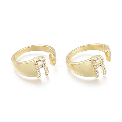 Brass Micro Pave Clear Cubic Zirconia Cuff Rings RJEW-F103-13R-G-1