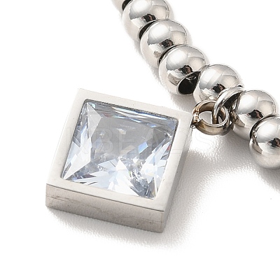 304 Stainless Steel Rhombus Charm Bracelet with Cubic Zirconia BJEW-B057-09P-1