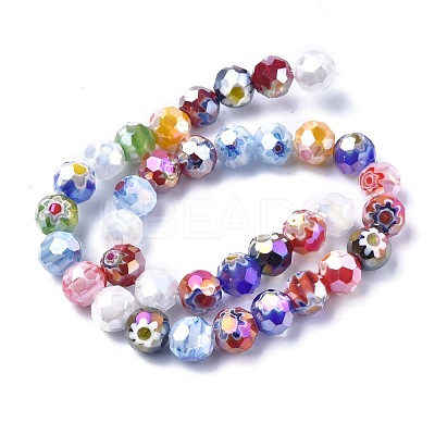 Faceted Round Handmade Millefiori Glass Beads Strands LK-R004-41-1