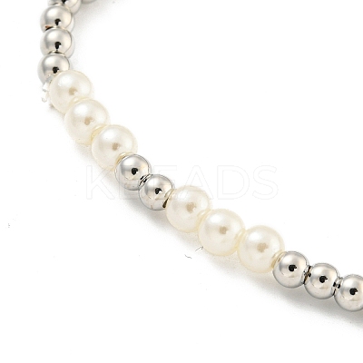 Brass & ABS Plastic Imitation Pearl Round Beaded Stretch Bracelets for Women BJEW-G704-02P-1