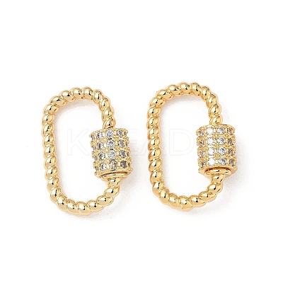 Brass Micro Pave Clear Cubic Zirconia Screw Carabiner Lock Charms X-KK-Z118-05G-1