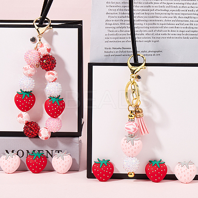 12Pcs 2 Colors Strawberry Food Grade Eco-Friendly Silicone Focal Beads SIL-SC0002-31-1