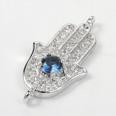 Hamsa Hand/Hand of Fatima/Hand of Miriam with Eye Brass Cubic Zirconia Links X-ZIRC-D083-P-1