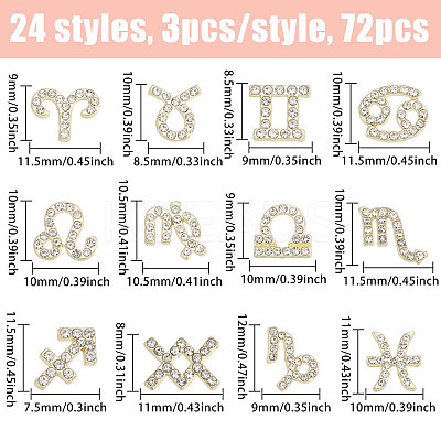 72Pcs 2 Colors 12 Styles Alloy Rhinestone Cabochons MRMJ-CA0001-53-1