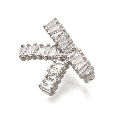 Rack Plating Brass Clear Cubic Zirconia Bowknot Connector Charms KK-H508-24P-1