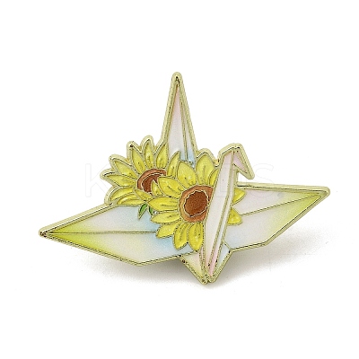 Paper Crane & Sunflower Alloy Enamel Pin Backs for Clothes for Women LS-JEWB-F043-02C-1