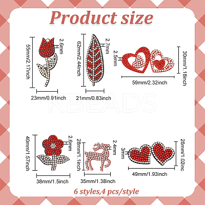 24Pcs 6 Style Valentine's Day Theme Appliques PATC-FG0001-68-1