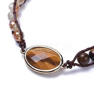 Three Loops Natural Tiger Eye Beads Wrap Bracelets BJEW-JB04247-02-1