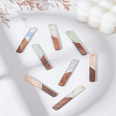 8Pcs 4 Colors Transparent Resin & Walnut Wood Big Pendants WOOD-LP0001-31-1