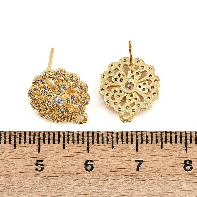 Brass Micro Pave Clear Cubic Zirconia Stud Earring Findings KK-K393-01G-1