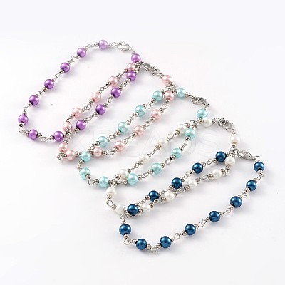 Glass Pearl Beads Anklets AJEW-AN00132-1