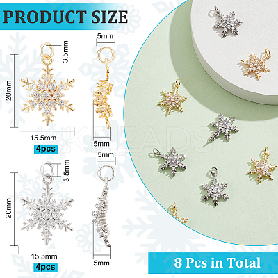 8Pcs 2 Colors Rack Plating Brass Micro Pave Clear Cubic Zirconia Pendants KK-BC0011-43-1