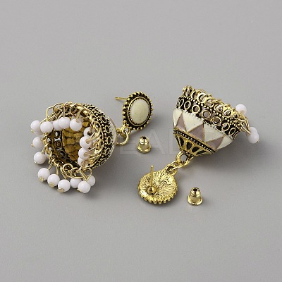 Ethnic Style 3D Enamel Bell with Seed Beeded Dangle Stud Earrings EJEW-WH0047-33C-1