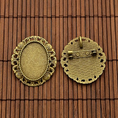 25x18mm Transparent Glass Cabochons and Vintage Alloy Brooch Cabochon Bezel Settings DIY-X0187-AB-NF-1