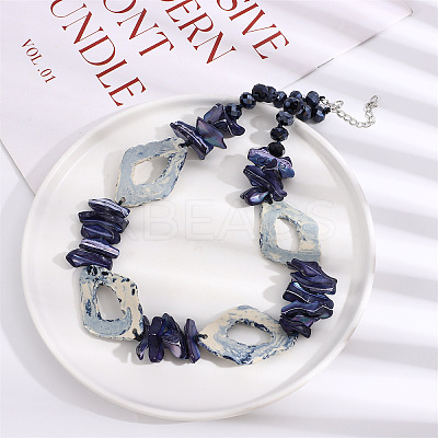 Summer Boho Glass & Dyed Natural Shell Nuggets Beaded Necklaces NJEW-H047-08-1