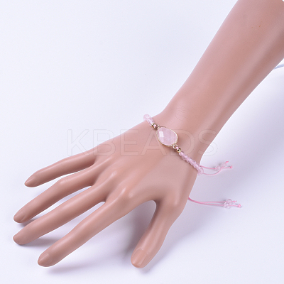 Adjustable Natural Rose Quartz Braided Bead Bracelets BJEW-JB04559-04-1