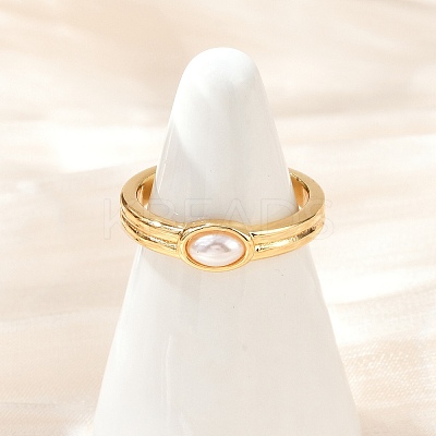 Brass & Oval ABS Imitation Pearl Cuff Rings LS-RJEW-S633-01G-1