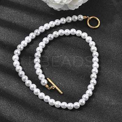 8MM White Round Plastic Pearl Beaded Necklaces for Women NJEW-L469-01G-1