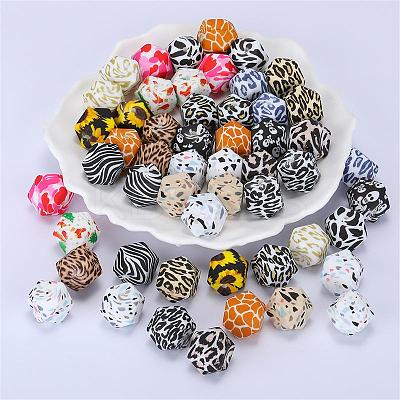 Colorful Pattern Printed Silicone Focal Beads SI-JX0022A-02-1