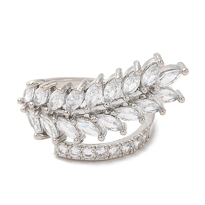Cubic Zirconia Ear of Wheat Open Cuff Ring RJEW-M151-01P-1