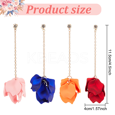 4 Pairs 4 Colors Acrylic Leaf Dangle Stud Earring EJEW-AN0001-24-1