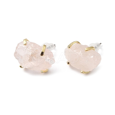 Raw Rough Natural Rose Quartz Stud Earrings EJEW-R148-01LG-02-1