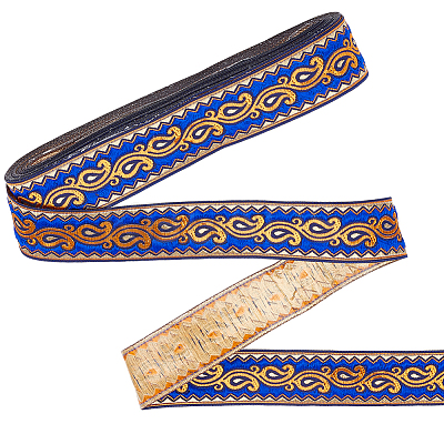 Ethnic Style Polyester Jacquard Leaf Ribbons SRIB-WH0011-198A-1