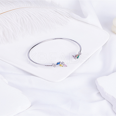 1Pc Elegant Brass Cubic Zirconia Leaf Cuff Bangles for Women BJEW-LP0003-33P-01-1