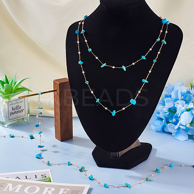 3m Natural Synthetic Turquoise Chips & ABS Plastic Imitation Pearl Beaded Chains Necklace Making Kits CHC-TA0001-30C-1