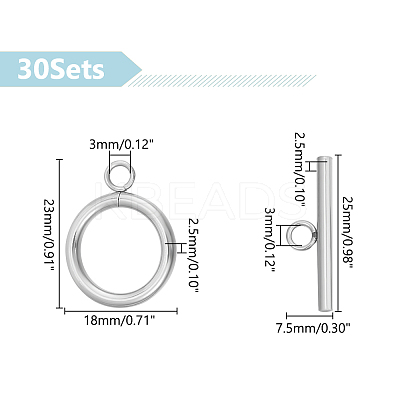 30 Sets 304 Stainless Steel Toggle Clasps STAS-UN0057-52-1
