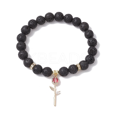 Natural Lava Rock Beaded Stretch Bracelets BJEW-JB11000-01-1