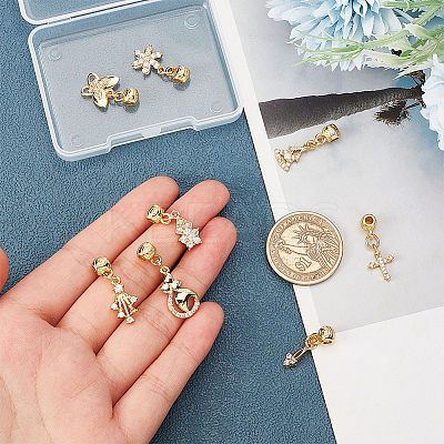 8Pcs 8 Style Rack Plating Brass Micro Pave Clear Cubic Zirconia Pendants ZIRC-OC0001-05G-1
