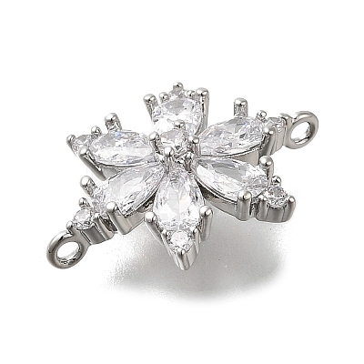 Brass Clear Cubic Zirconia Snowflake Connector Charms LS-KK-Q048-19P-1