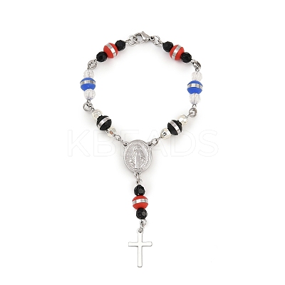 201 Stainless Steel Cross Charm Bracelets BJEW-B143-02P-1