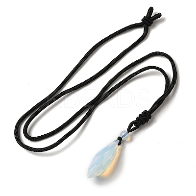 Cone Natural & Synthetic Mixed Gemstone Pendant Necklace with Nylon Rope for Women G-H286-08-1