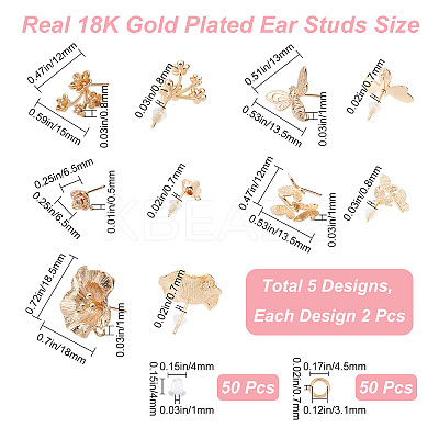 10Pcs 5 Style Brass Stud Earring Findings KK-CN0001-88-1