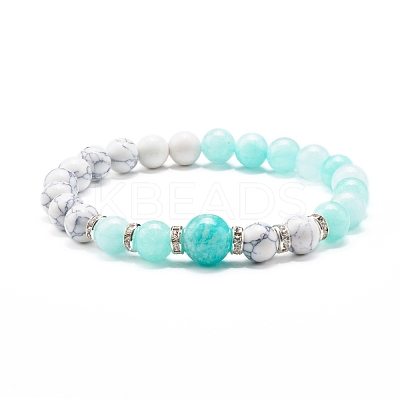 Natural Mixed Stone & Synthetic Howlite Round Beads Stretch Bracelet BJEW-JB06919-1