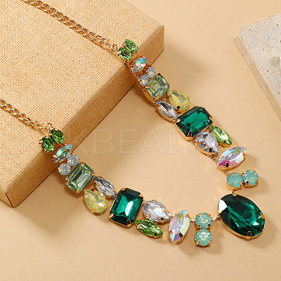 European Vintage Style Alloy Rhinestone Geometric Oval Bib Necklaces for Women FX7886-4-1