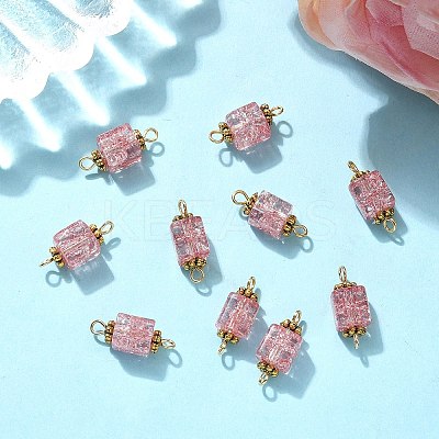 10Pcs Transparent Crackled Glass Cube Connector Charms PALLOY-JF03943-1