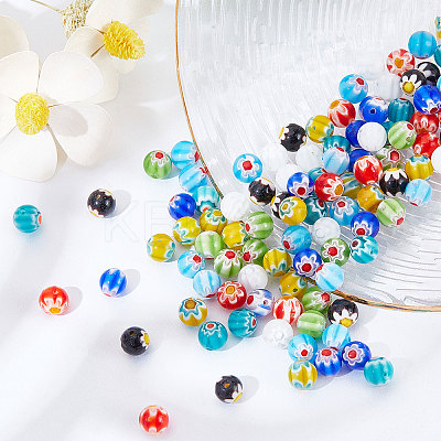 160Pcs 8 Colors Handmade Millefiori Lampwork Beads Strands LAMP-SC0001-14-1