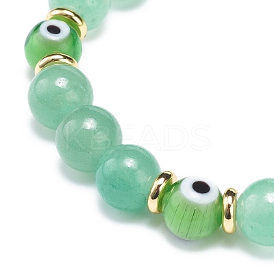 Natural Green Aventurine & Lampwork Evil Eye Round Beaded Stretch Bracelet BJEW-JB08713-07-1