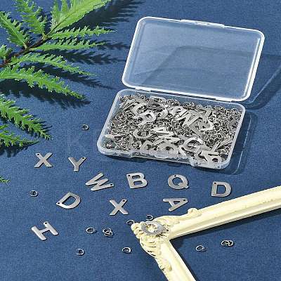 104Pcs 26 Styles Letter A~Z 304 Stainless Steel Alphabet Letter Charms STAS-FS0001-67-1